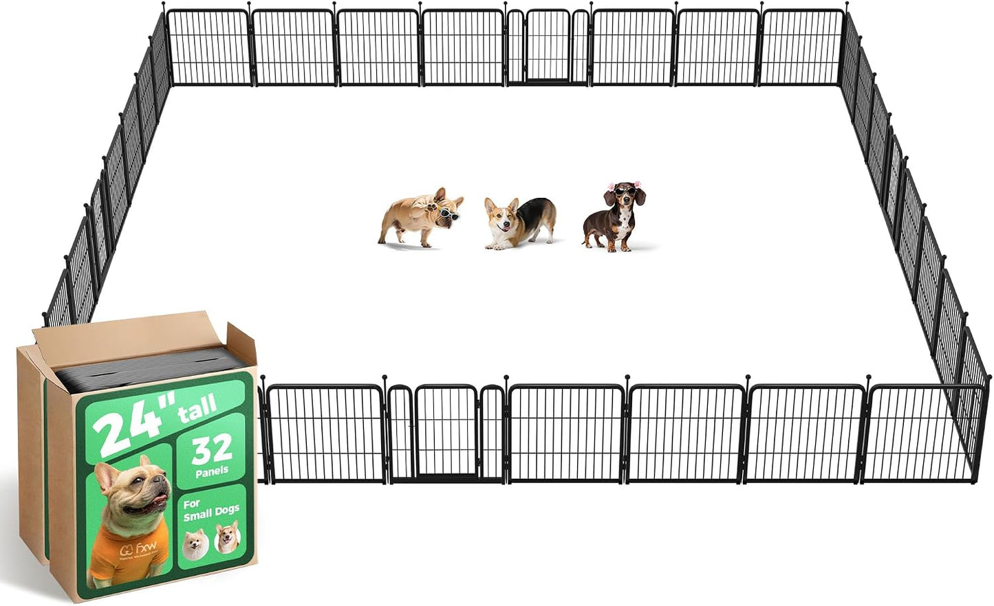 Rollick Dog Playpen, Indoor, Yard & RV Camping, 24" H, 8 Panels | Easy setup, Heavy-duty, DIY layouts, Walk-through gate, for Puppies & Small Dogs, Patented