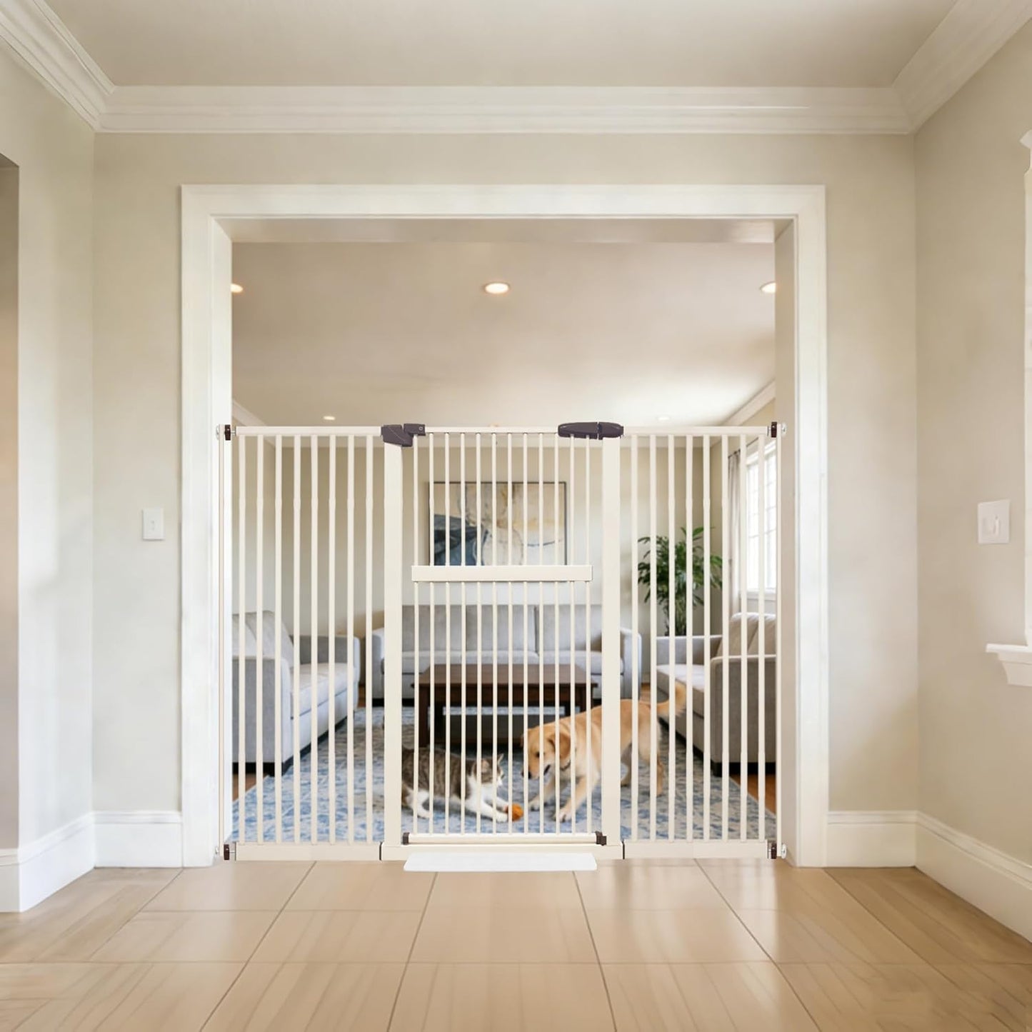 61.02" Extra Tall Pet Gate for Cat Dog 30.12"-59.24" Wide Black | Extra Tall Cat Gate for Doorway Hallway Stairs Pressure Mounted 1.37" Gap No Drilling Auto-Close Dual-Lock