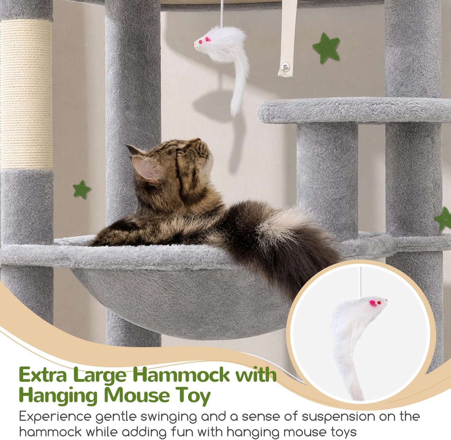 Globlazer Heavy Duty Cat Tree, 70 inch Sturdy Cat Tree for Indoor Cats Extra Large Cat Tower with Scratching Post, Hammock, Cat Condo for Adult Cats Kittens, F70 Pro, Light Grey | Product image 3