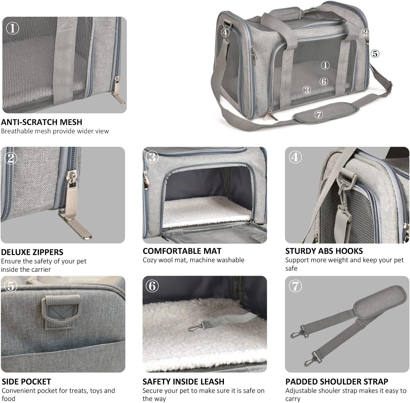 Henkelion Cat Carriers Dog Carrier Pet Carrier For Small / Medium Cats Dogs Puppies (Up To 15lbs), TSA Airline Approved Small Dog Carrier Soft Sided, Collapsible Waterproof Travel Puppy Carrier - Grey | Product image 3