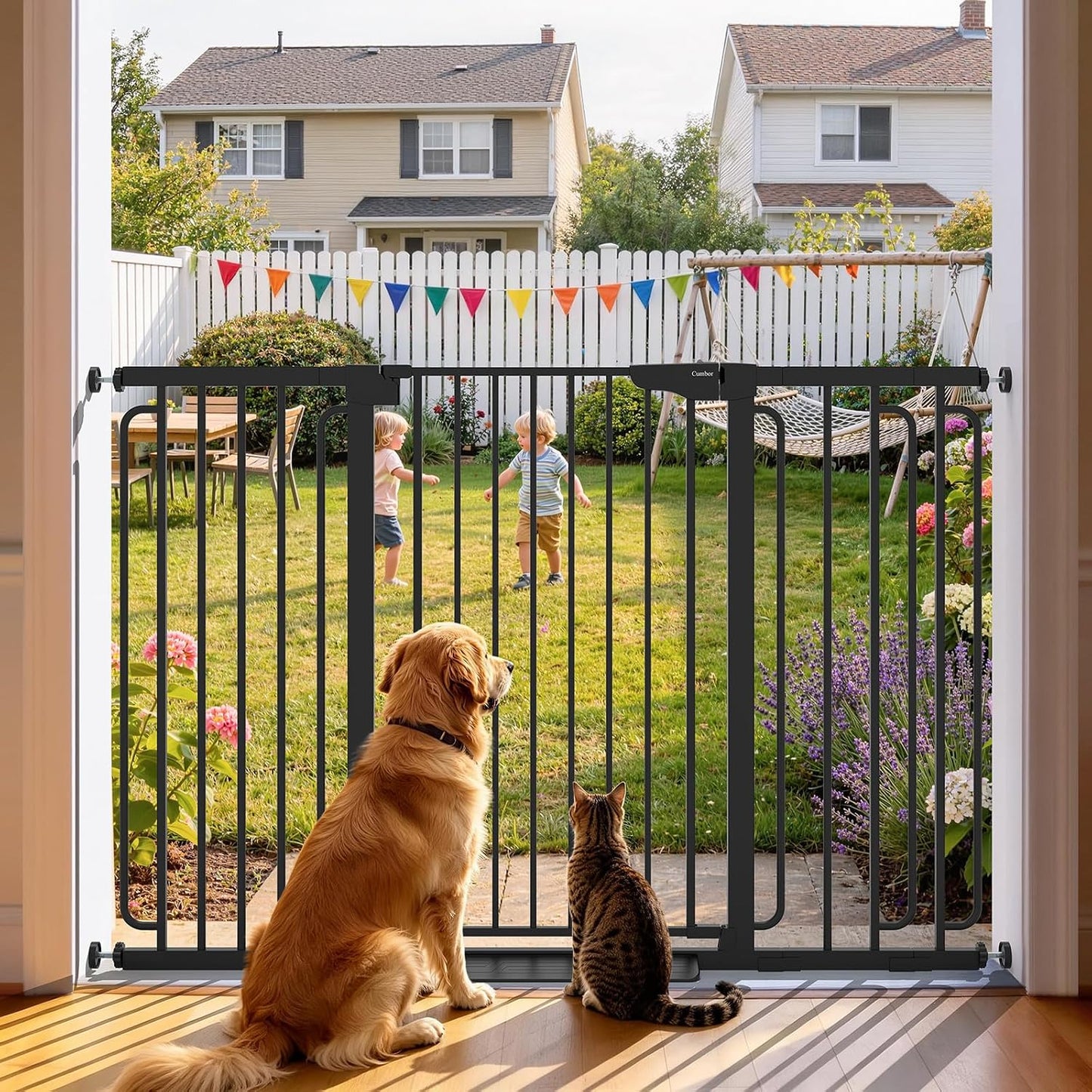 30-46" Baby Gate for Stairs, Auto Close Dog Gate for the House Black | Easy Install Pressure Mounted Pet Gates for Doorway, Dual Lock Indoor Safety Gate for Baby & Dog, Mom's Choice Awards Winner