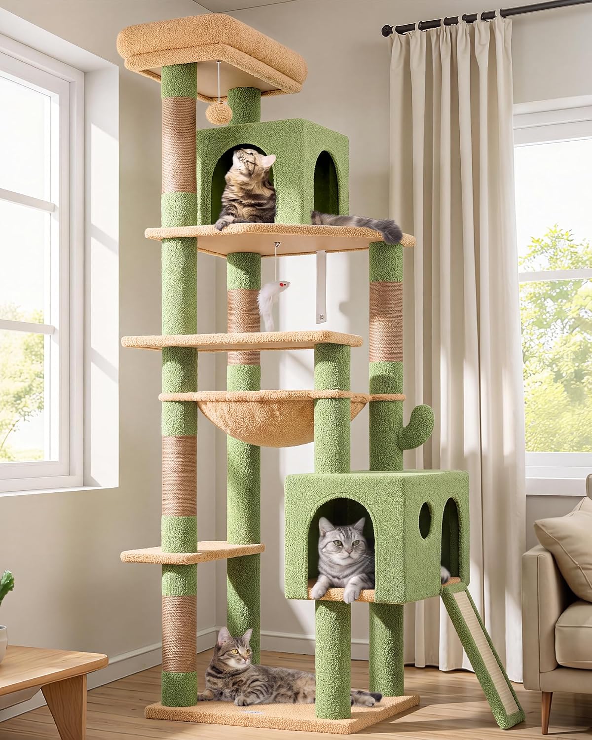 Heavy Duty Cat Tree, 70 inch Sturdy Cat Tree for Indoor Cats Extra Large Cat Tower with Scratching Post, Hammock, Cat Condo for Adult Cats Kittens, F70 Pro, Light Grey