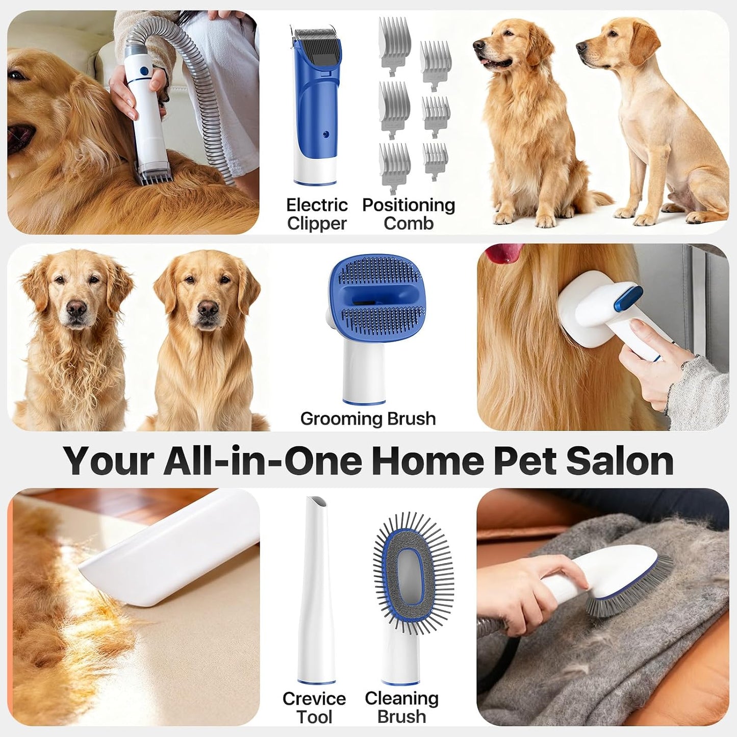Buenkee Dog Grooming Vacuum Kit, 15000Pa Clipper, Shedding Brush, 2L, White | Brush, trim and deshed at home with less flying fur, mess-control suction and fewer emptying breaks during longer sessions | Product image 3