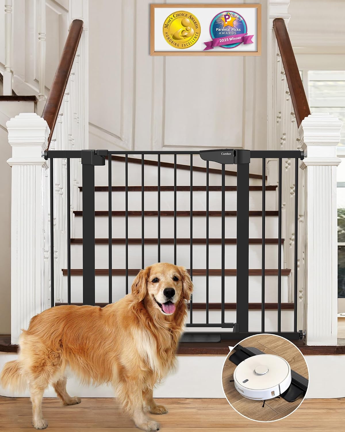 Cumbor 30-46" Baby Gate for Stairs, Auto Close Dog Gate for the House Black | Easy Install Pressure Mounted Pet Gates for Doorway, Dual Lock Indoor Safety Gate for Baby & Dog, Mom's Choice Awards Winner | 30"-46" W x 30.5" H / Black | Main product image