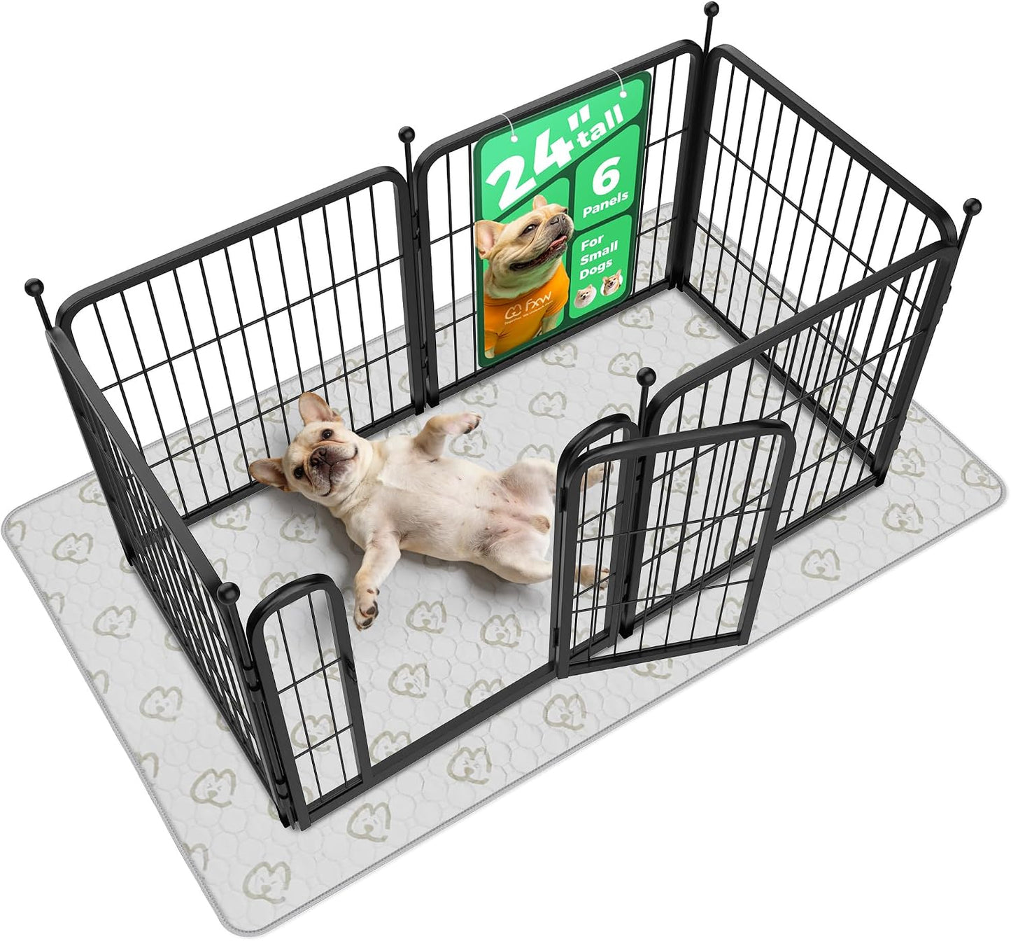 Rollick Dog Playpen, Indoor, Yard & RV Camping, 24" H, 8 Panels | Easy setup, Heavy-duty, DIY layouts, Walk-through gate, for Puppies & Small Dogs, Patented