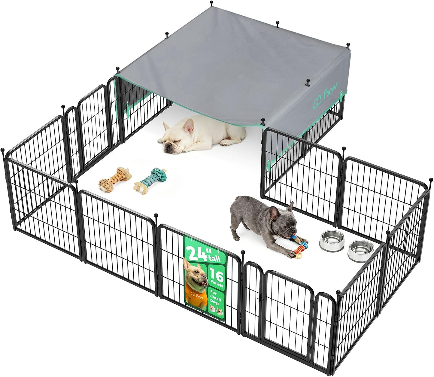 Rollick Dog Playpen, Indoor, Yard & RV Camping, 24" H, 8 Panels | Easy setup, Heavy-duty, DIY layouts, Walk-through gate, for Puppies & Small Dogs, Patented