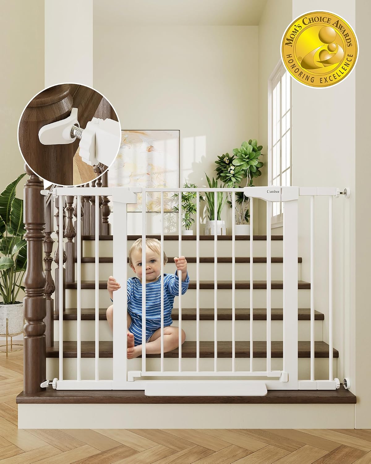 30-46" Baby Gate for Stairs, Auto Close Dog Gate for the House Black | Easy Install Pressure Mounted Pet Gates for Doorway, Dual Lock Indoor Safety Gate for Baby & Dog, Mom's Choice Awards Winner