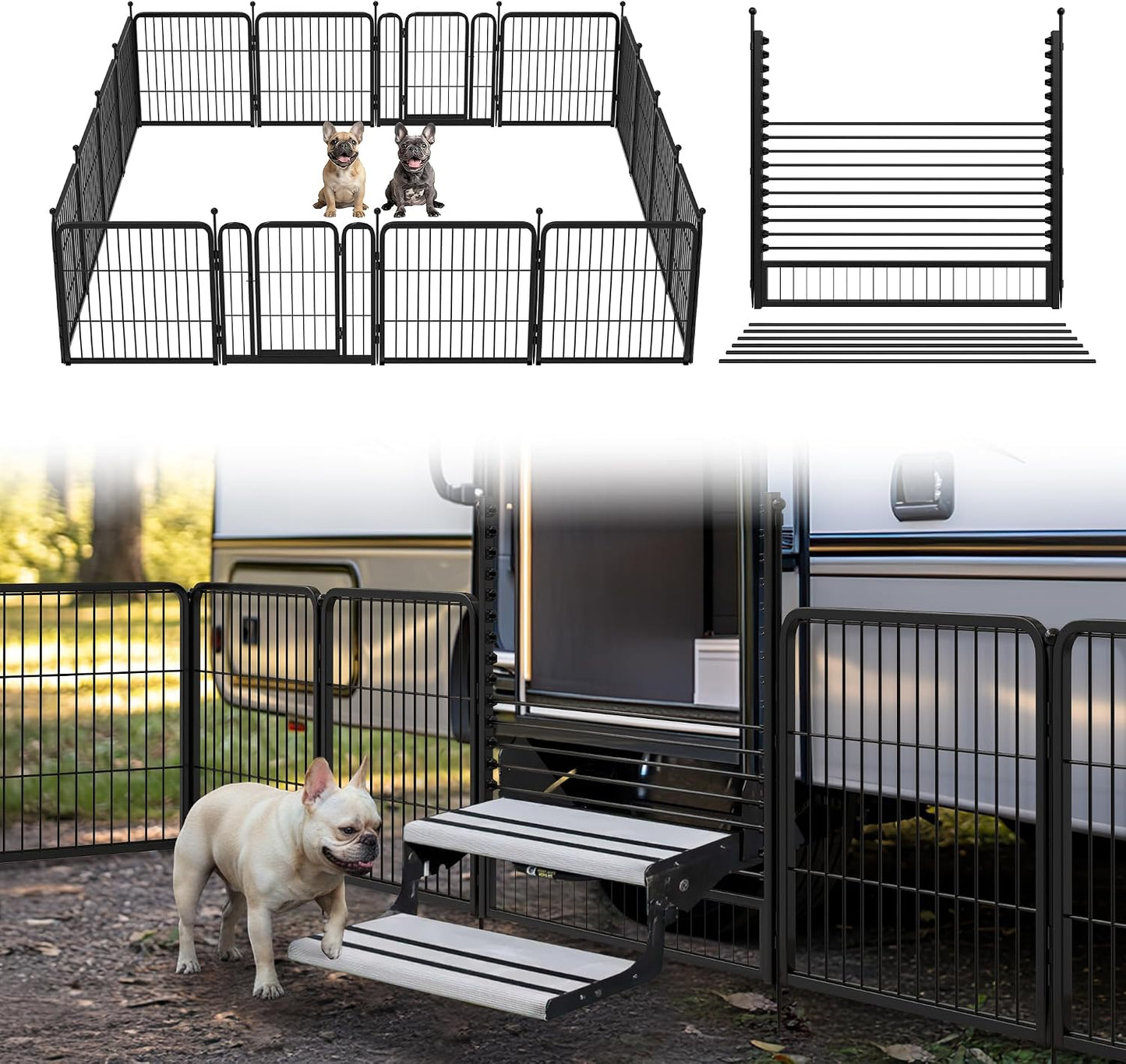 Rollick Dog Playpen, Indoor, Yard & RV Camping, 24" H, 8 Panels | Easy setup, Heavy-duty, DIY layouts, Walk-through gate, for Puppies & Small Dogs, Patented