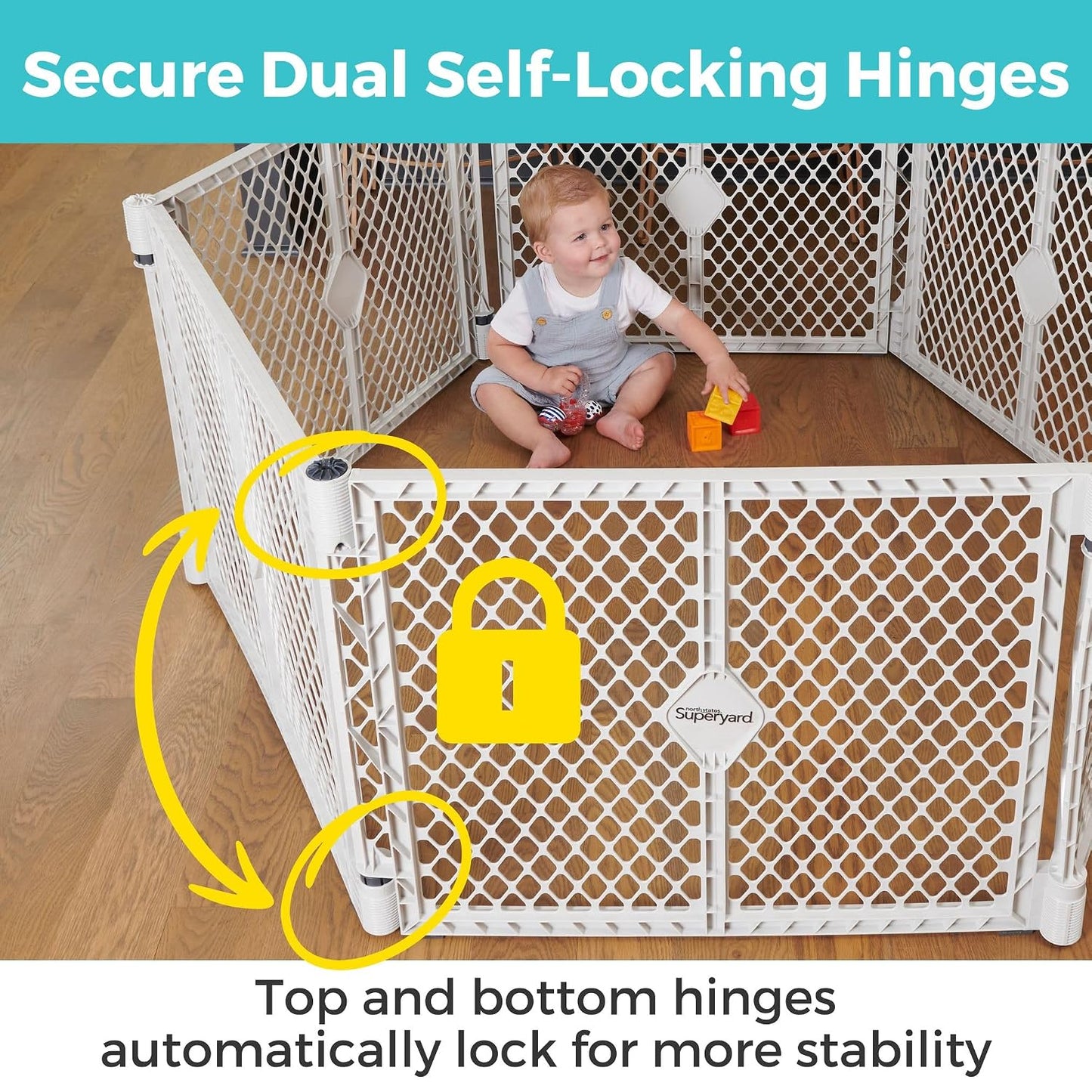 Toddleroo Superyard Duo 6-Panel Baby Playard or Wall Mount Barrier; Lt Gray | Portable, Durable, For Babies and Toddlers, Freestanding, Expandable Modular Sizing, Indoor or Outdoor Use, Made in USA | Product image 3