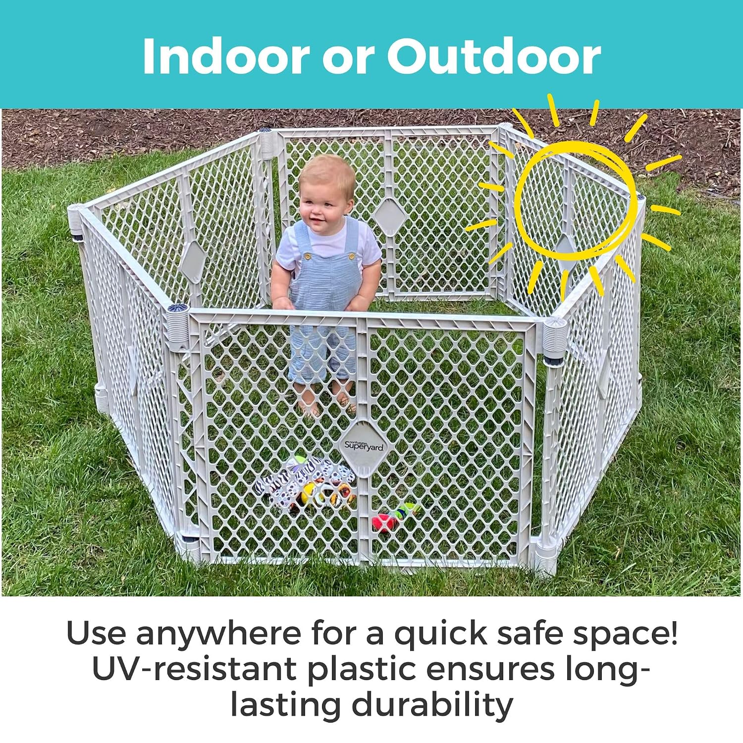 Toddleroo Superyard Duo 6-Panel Baby Playard or Wall Mount Barrier; Lt Gray | Portable, Durable, For Babies and Toddlers, Freestanding, Expandable Modular Sizing, Indoor or Outdoor Use, Made in USA | Product image 8