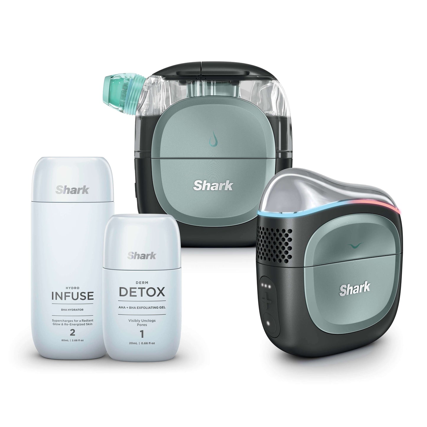 Shark FacialPro Glow + DePuffi Hydro-Powered Facial System für zu Hause – Spa Purple