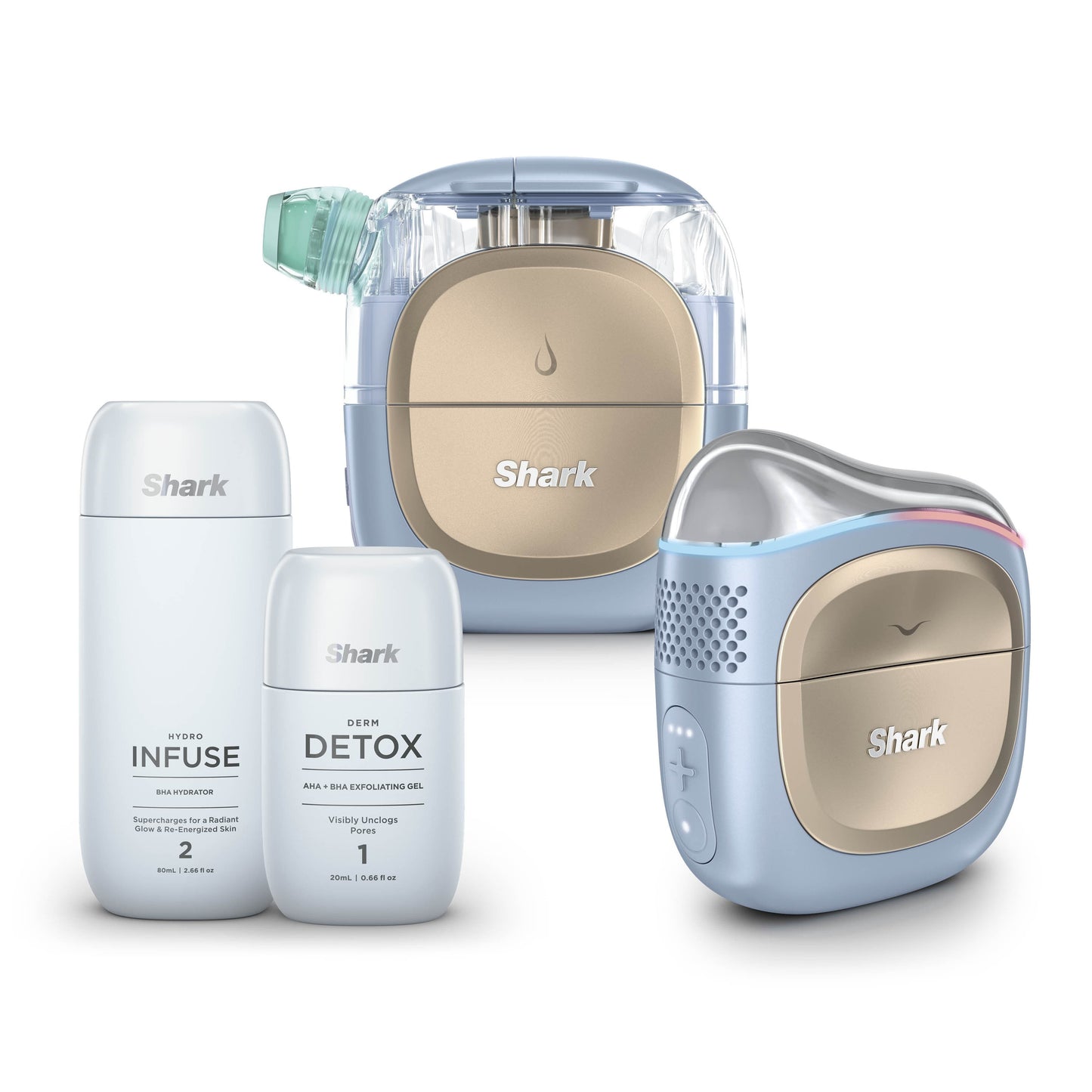 Shark FacialPro Glow + DePuffi Hydro-Powered Facial System für zu Hause – Spa Purple