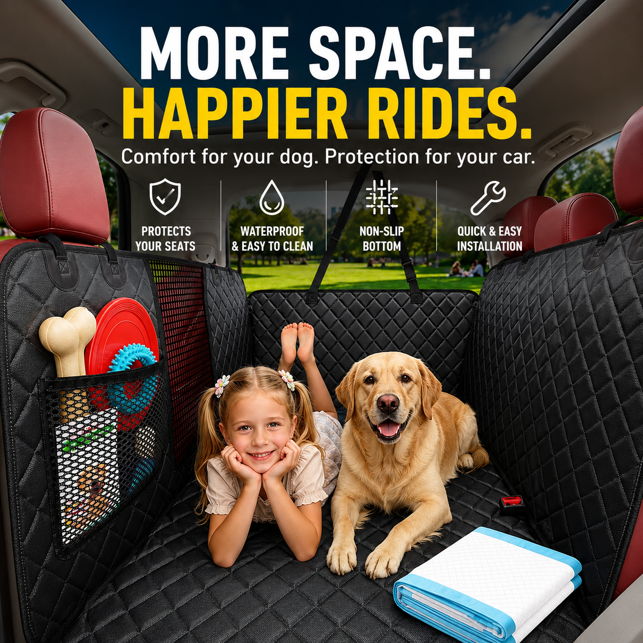 Hard Bottom Dog Car Seat Cover for Back Seat